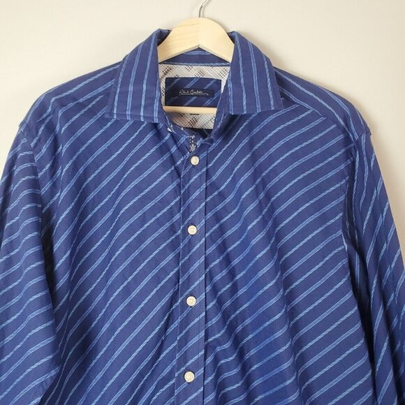 Robert Graham Shirt Mens XL Flip Cuff Blue Check Long Sleeve Button Up Cotton - Picture 8 of 15
